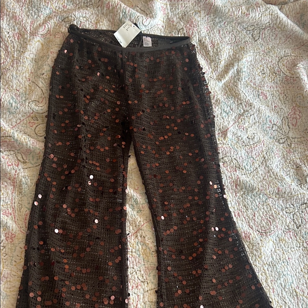 Kh&m Sequin Flare Pants - Black with brown Gold Sequins